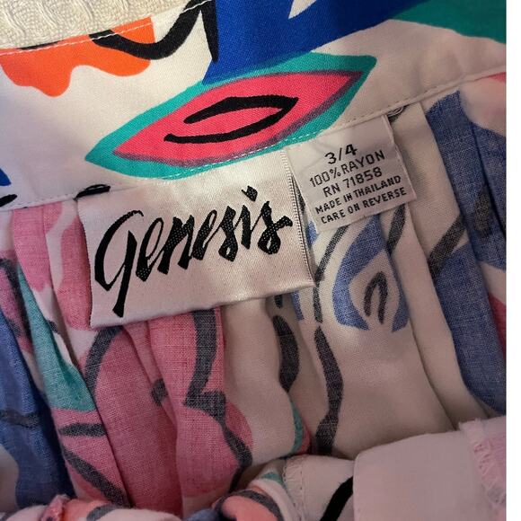 VTG Genesis Retro Floral Abstract Print Button Up Light Weight Midi Skirt Sz 3/4 - Picture 4 of 8